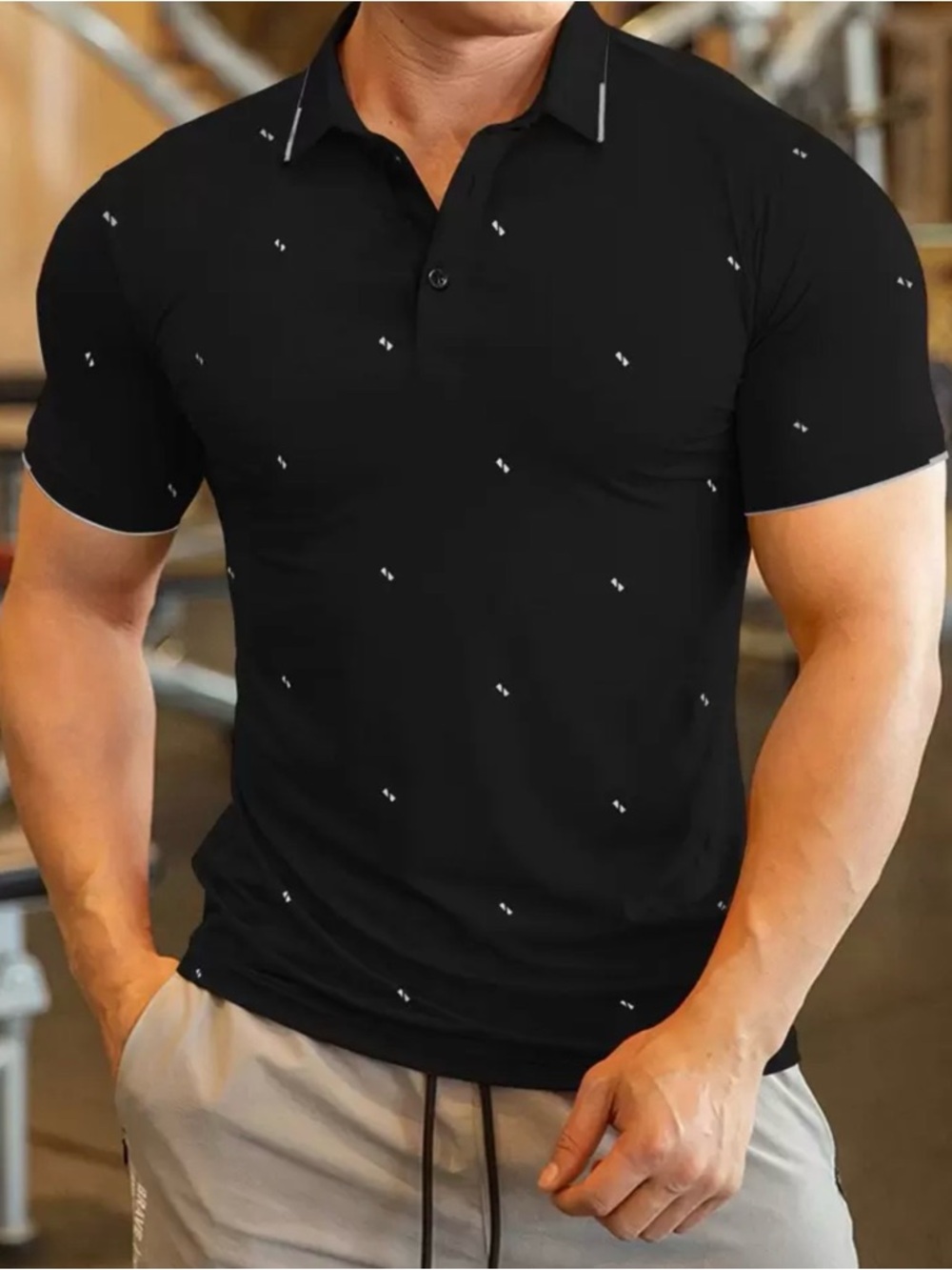 SHEIN Manfinity Homme Men’s Polo Shirt Geo Print Black White Size Large L